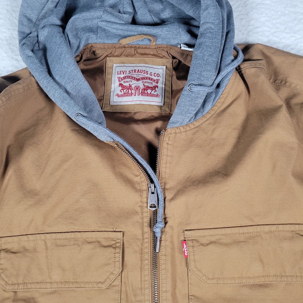Levi's Hooded Work Jacket Mens XXL Brown Canvas Full Zip LM6RC421 NEW
